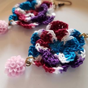 handmade crochet flower tie dye earrings